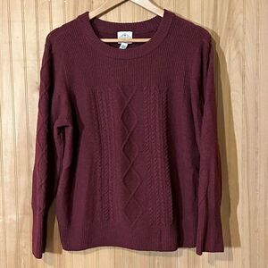 St Johns Bay Sweater Womens PXL Cable Knit Pullover Crew Neck Maroon Red